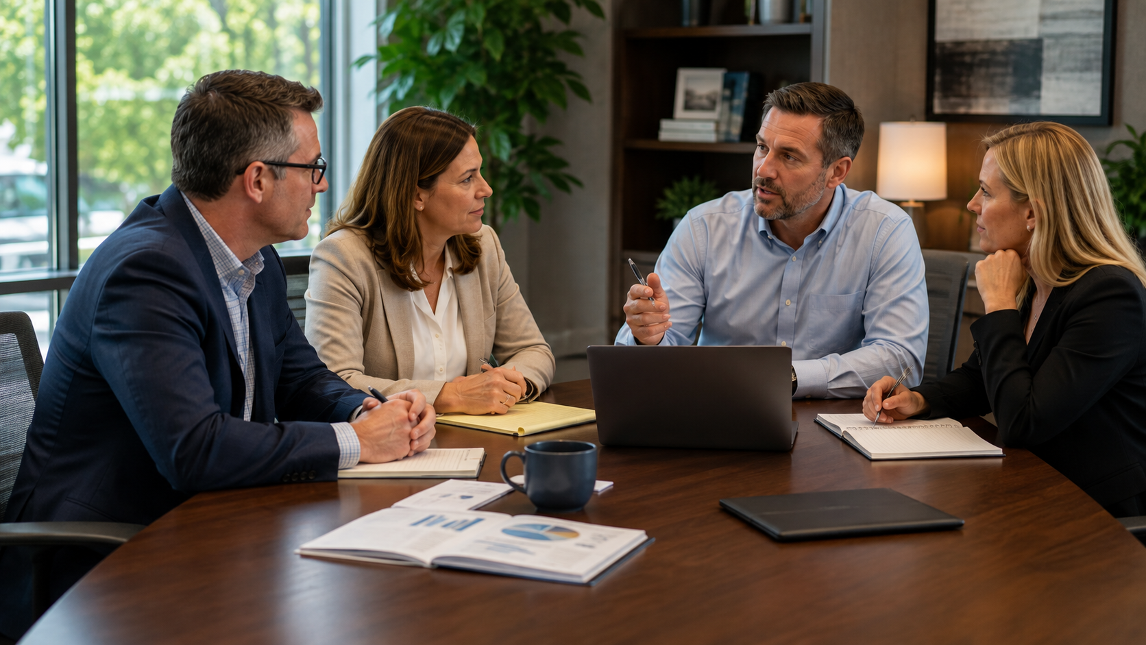 Accounting firm partners reviewing IT performance and technology strategy with a trusted advisor.